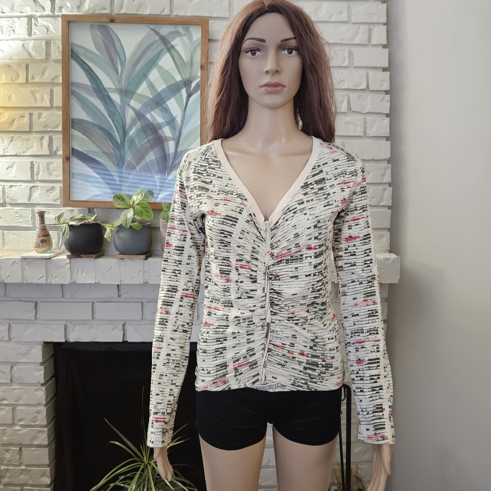 Diesel top size Medium cream gray y2k ruched long sleeves v neck